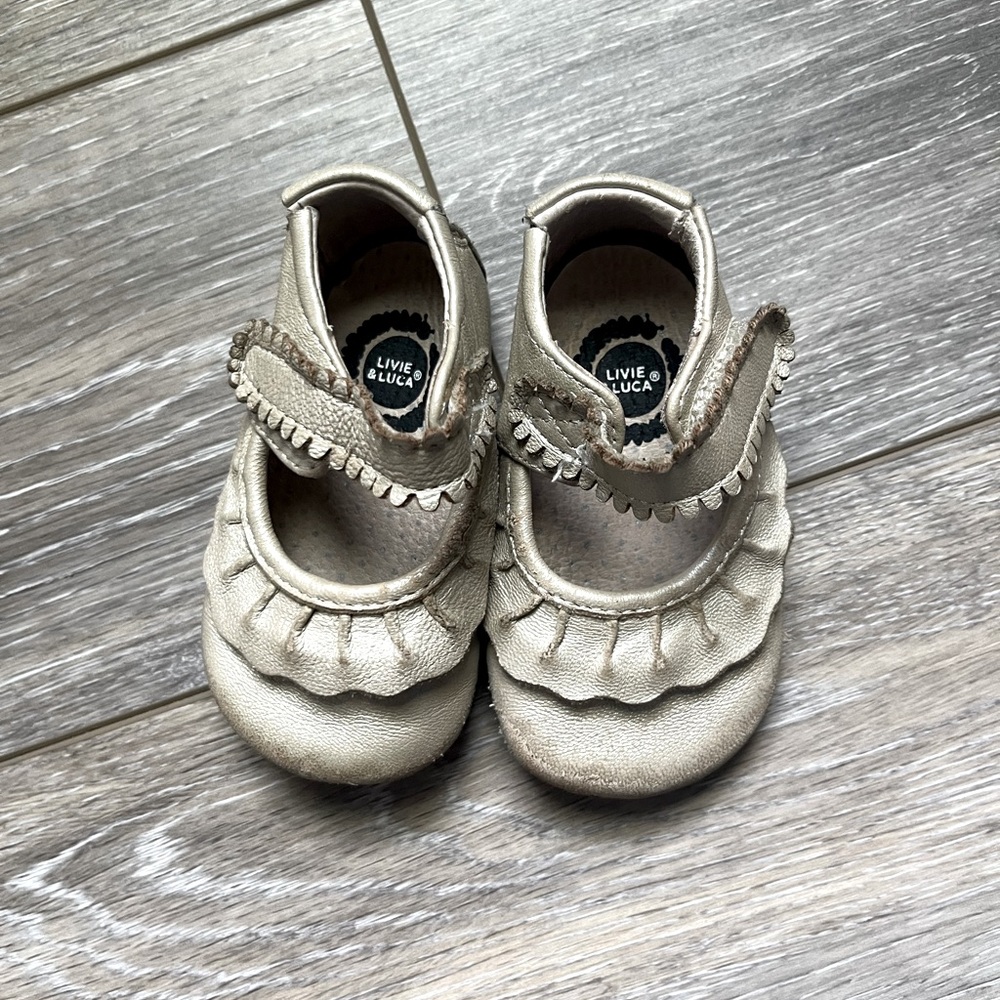 Livie & Luca Metallic Gold Soft Sole Leather Baby Shoes 6-12 months